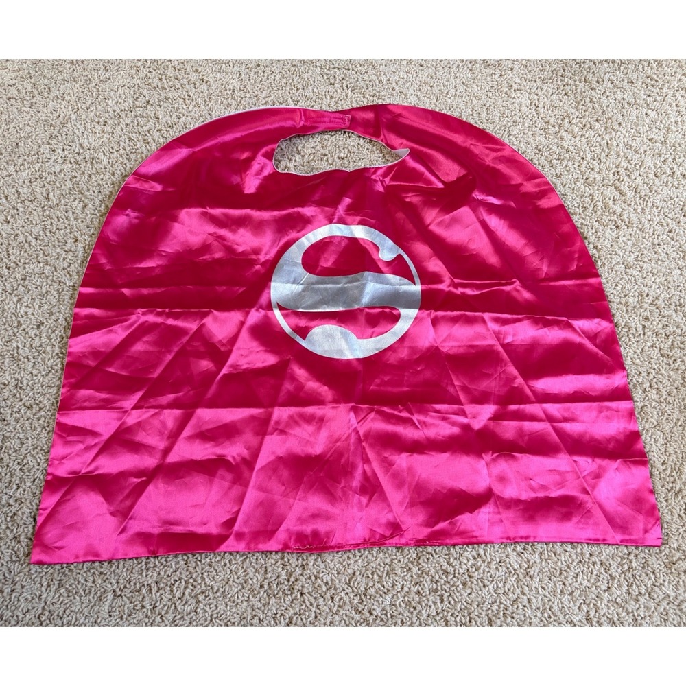 Kids Pink Superhero Cape Silver S Logo Satin Dress Up Costume Accessory